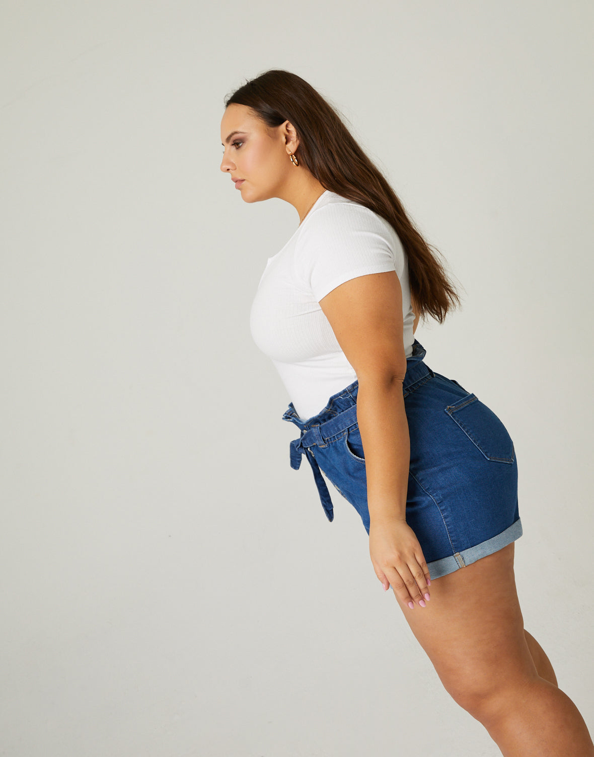 Plus Size Denim Tie Belt Shorts