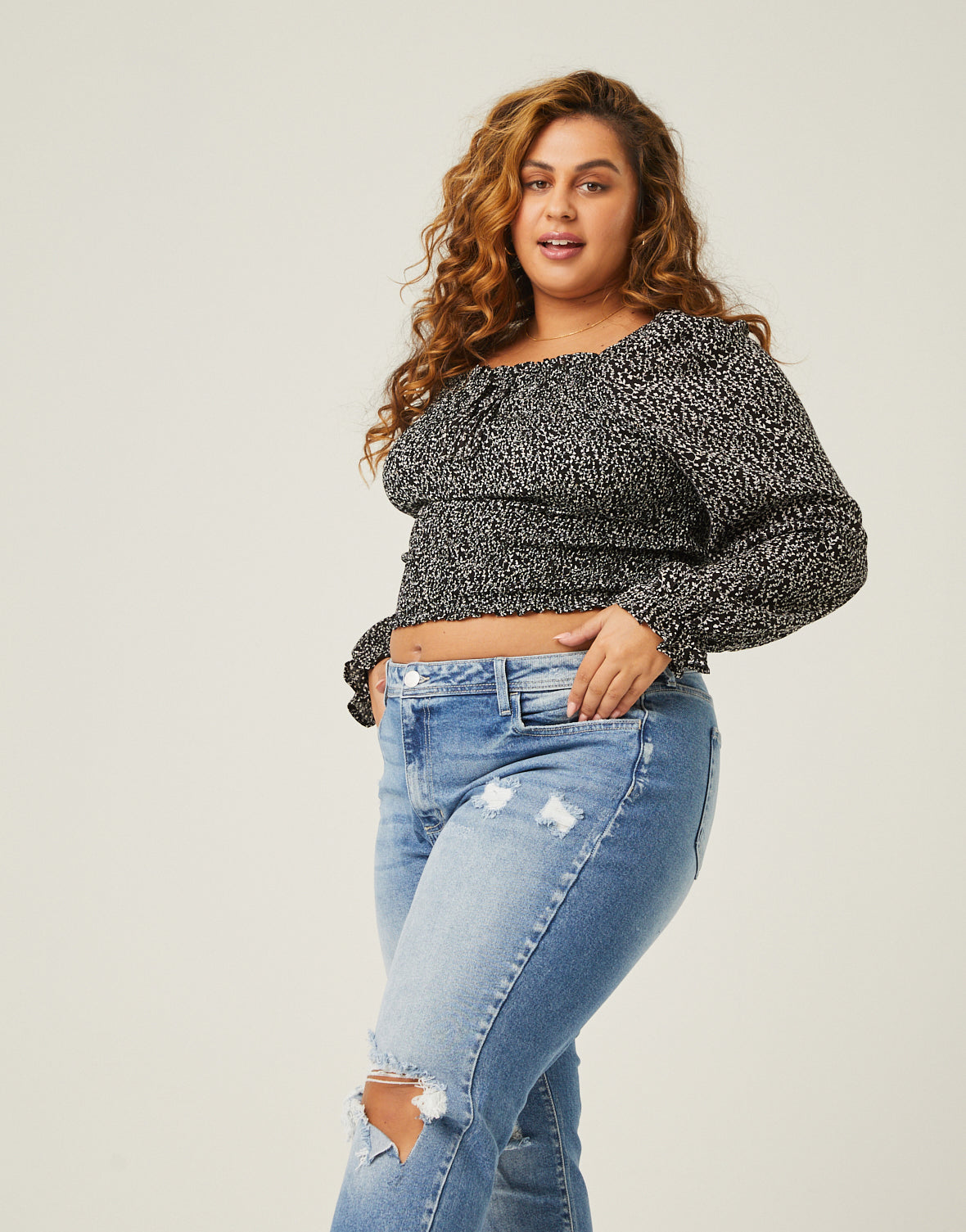 Plus Size Floral Long Sleeve Top