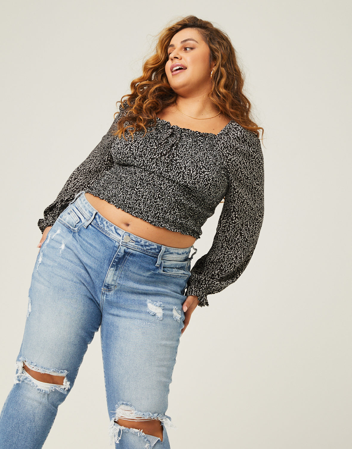 Plus Size Floral Long Sleeve Top