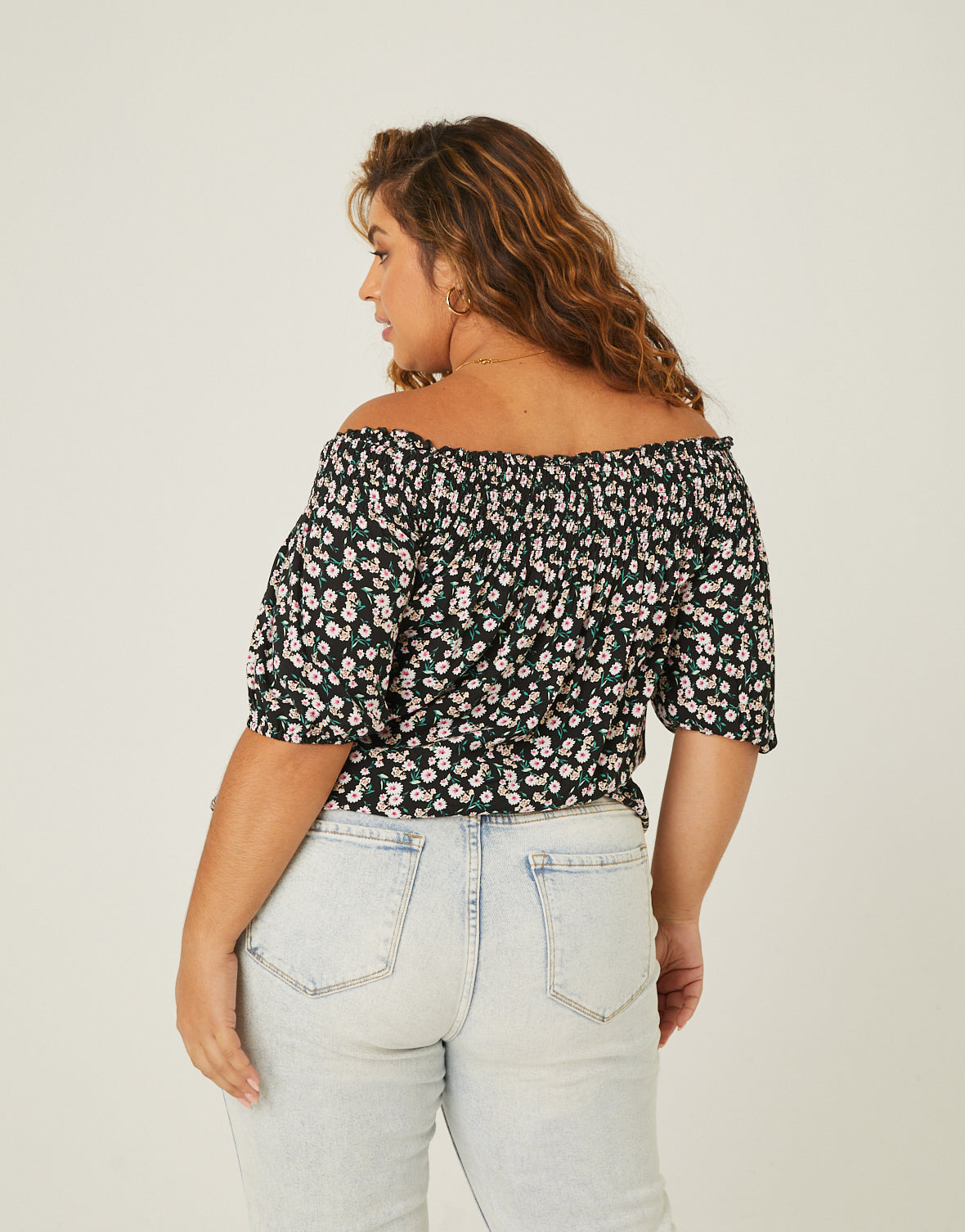 Plus Size Drawstring Floral Top