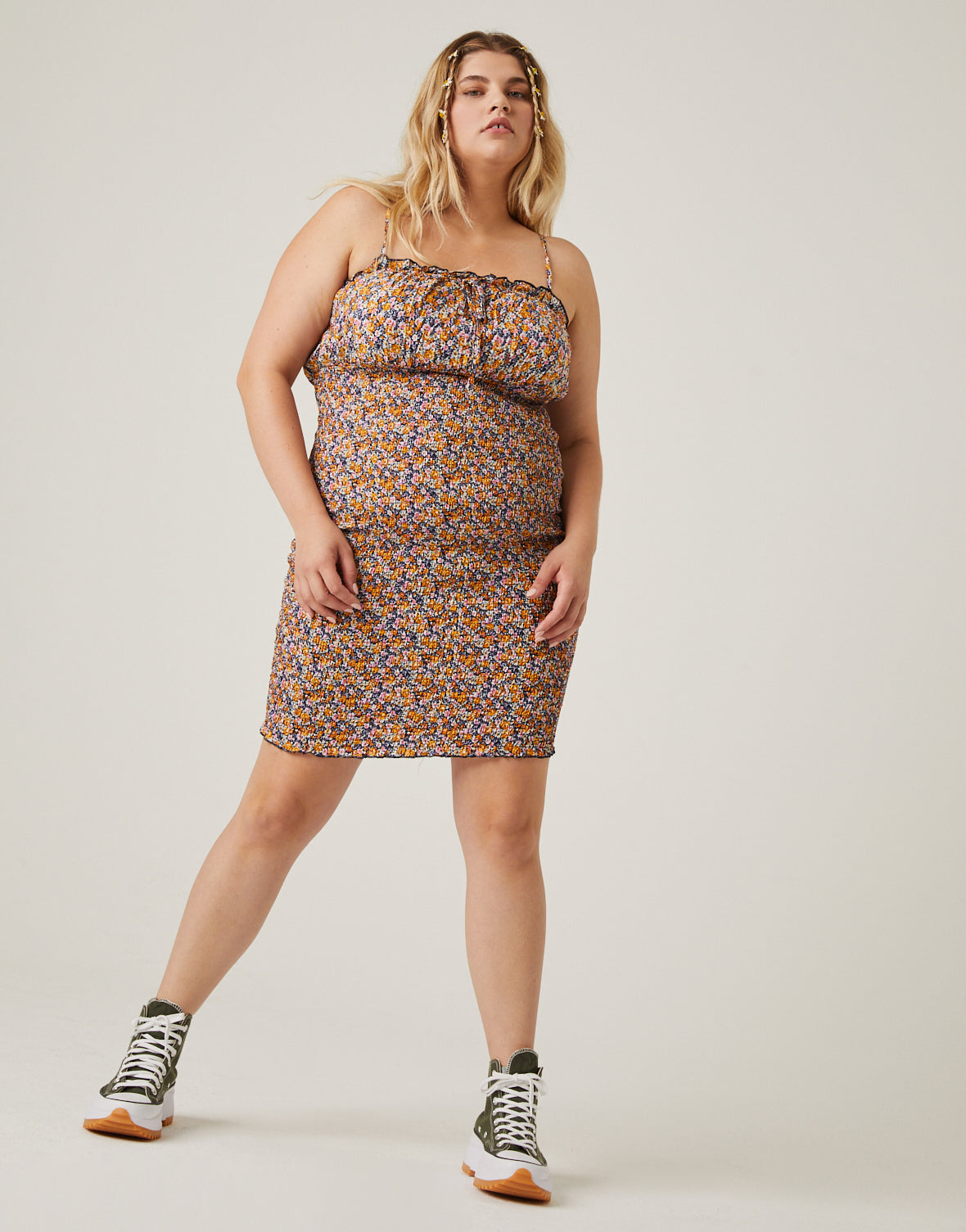 Plus Size Floral Smocked Mini Dress
