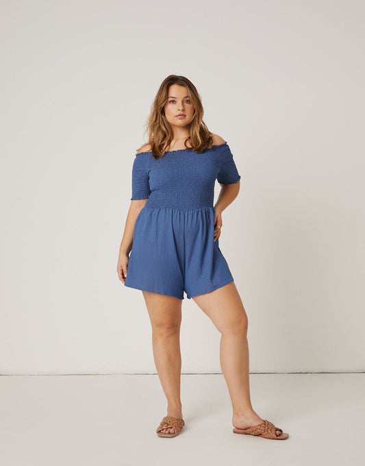 Plus Size Chambray Woven Romper