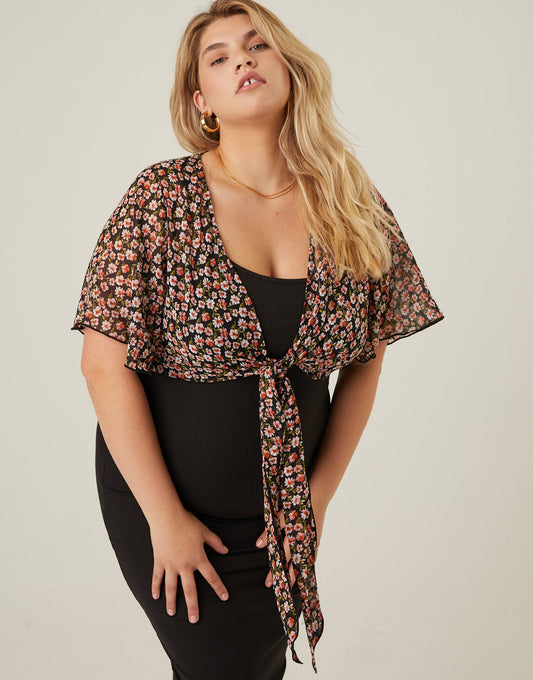 Plus Size Chiffon Floral Tie Top