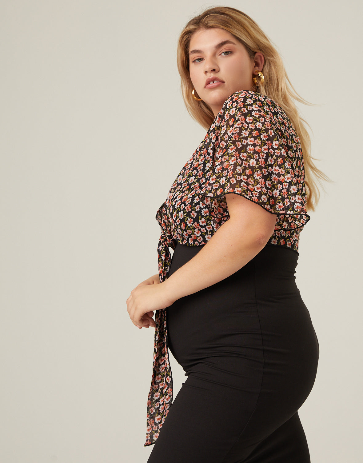 Plus Size Chiffon Floral Tie Top