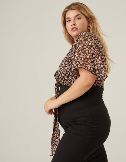 Plus Size Chiffon Floral Tie Top