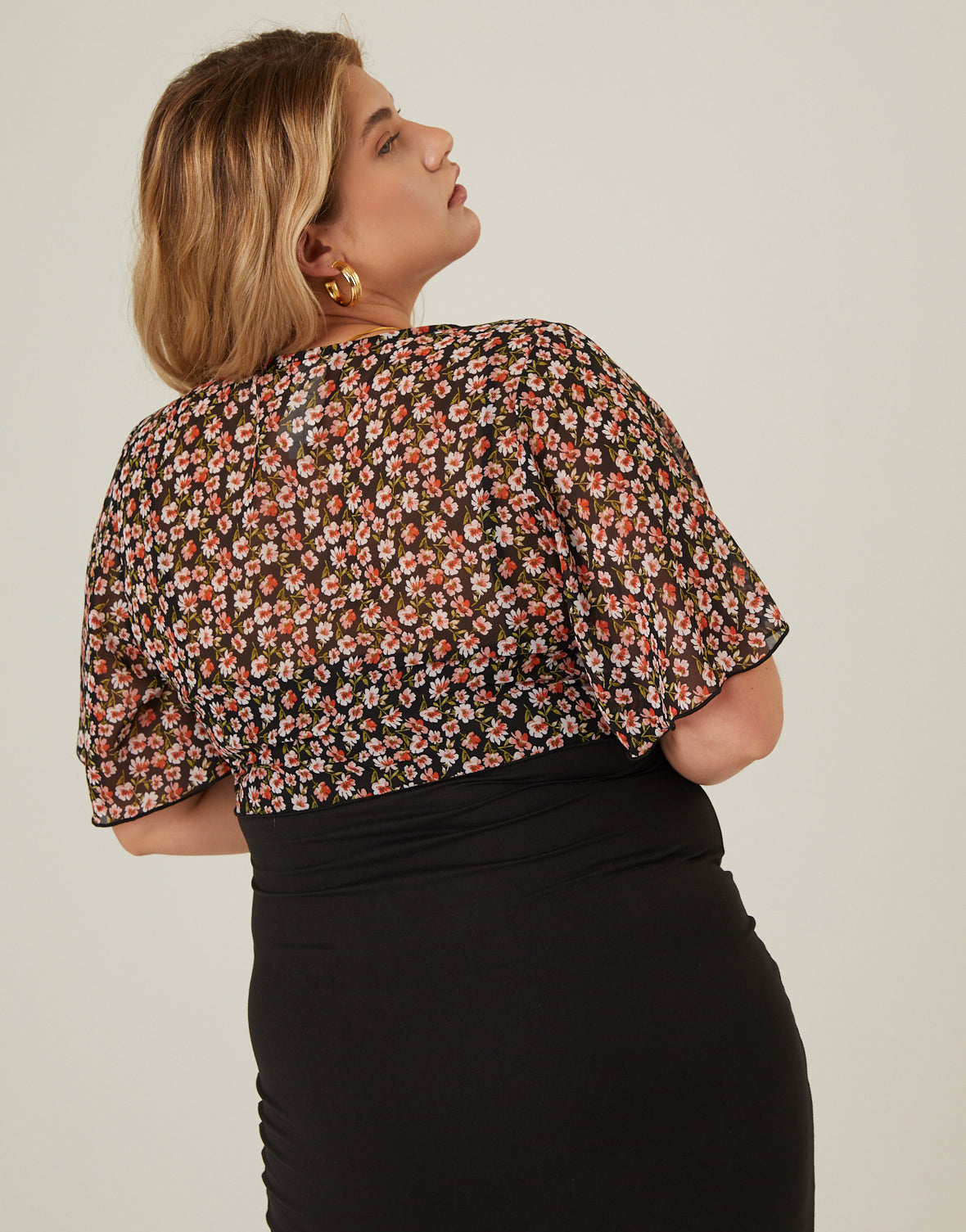 Plus Size Chiffon Floral Tie Top