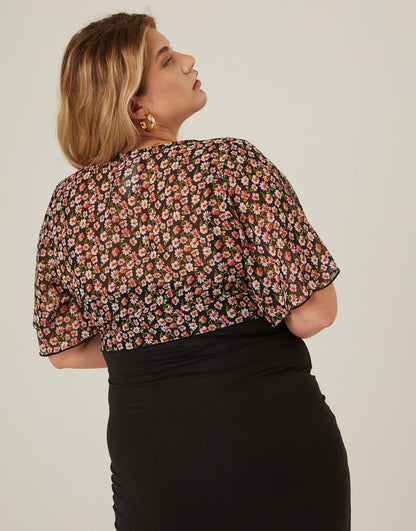 Plus Size Chiffon Floral Tie Top