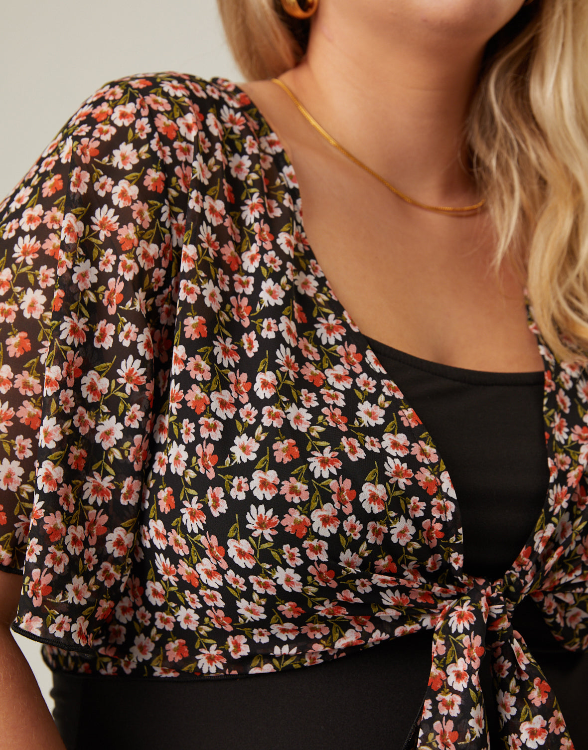 Plus Size Chiffon Floral Tie Top