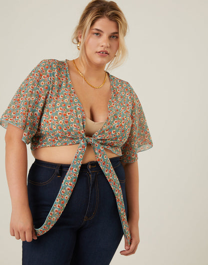 Plus Size Chiffon Floral Tie Top
