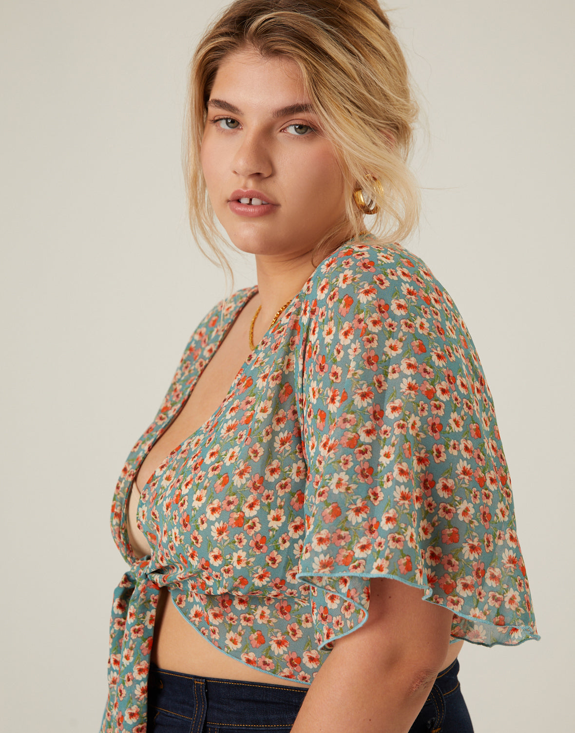Plus Size Chiffon Floral Tie Top