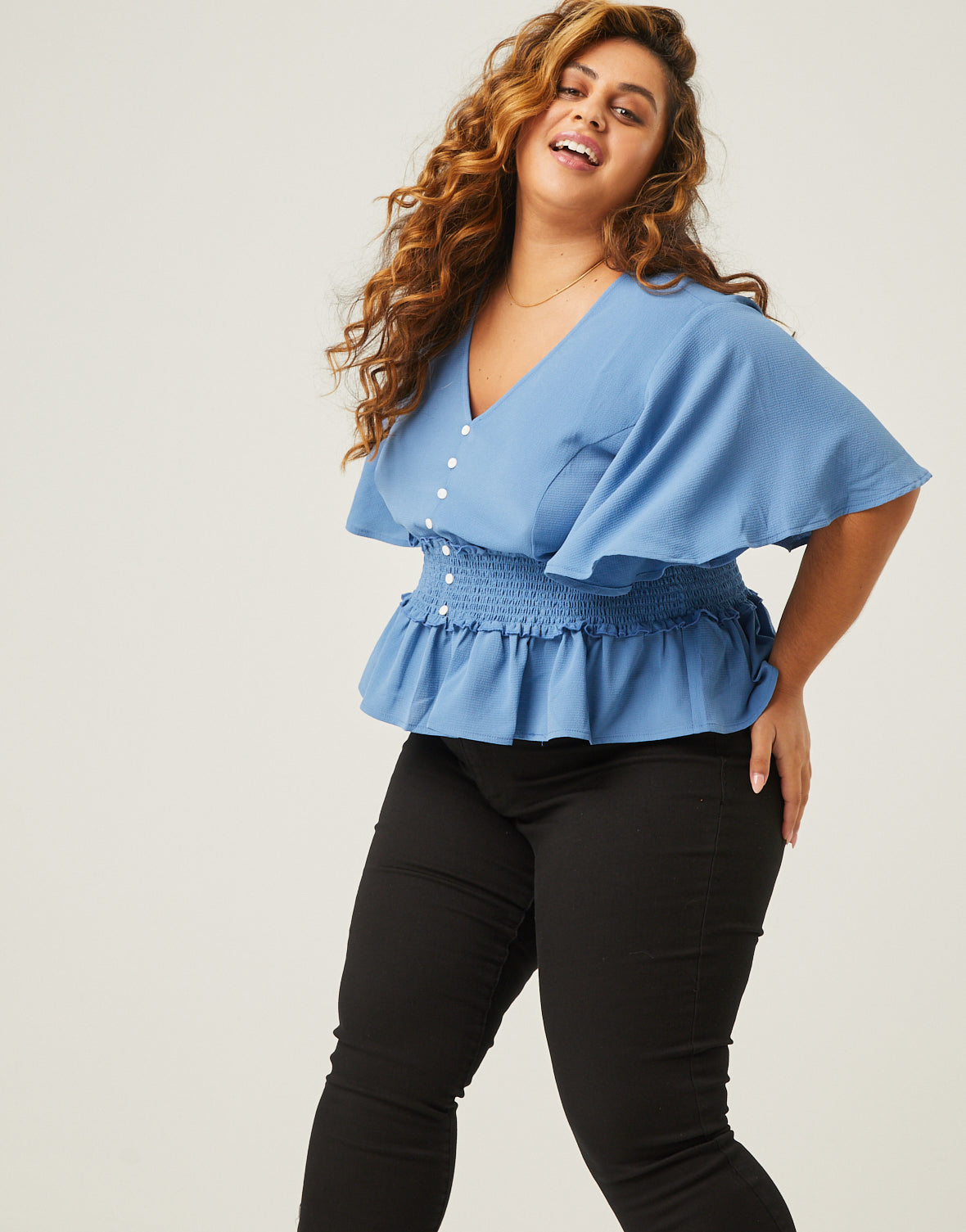 Plus Size Crepe Peplum Blouse