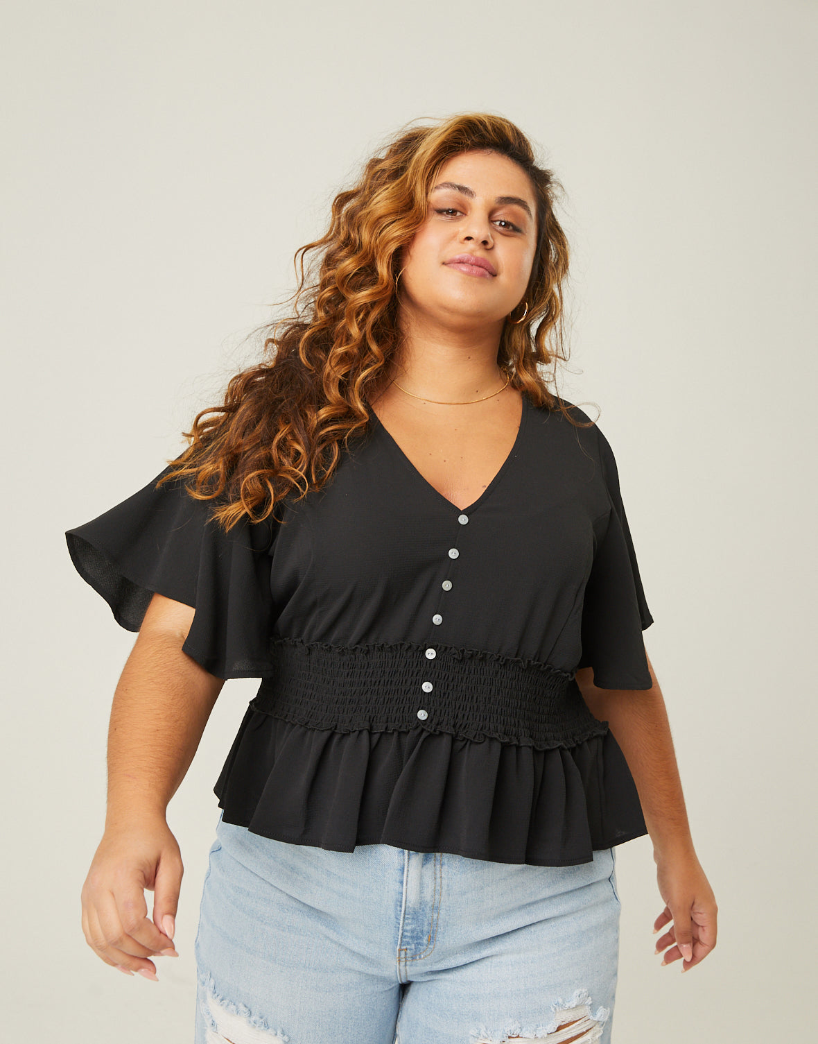Plus Size Crepe Peplum Blouse