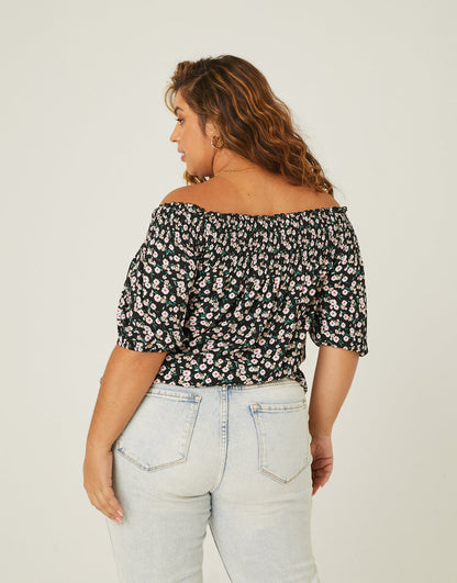 Plus Size Drawstring Floral Top