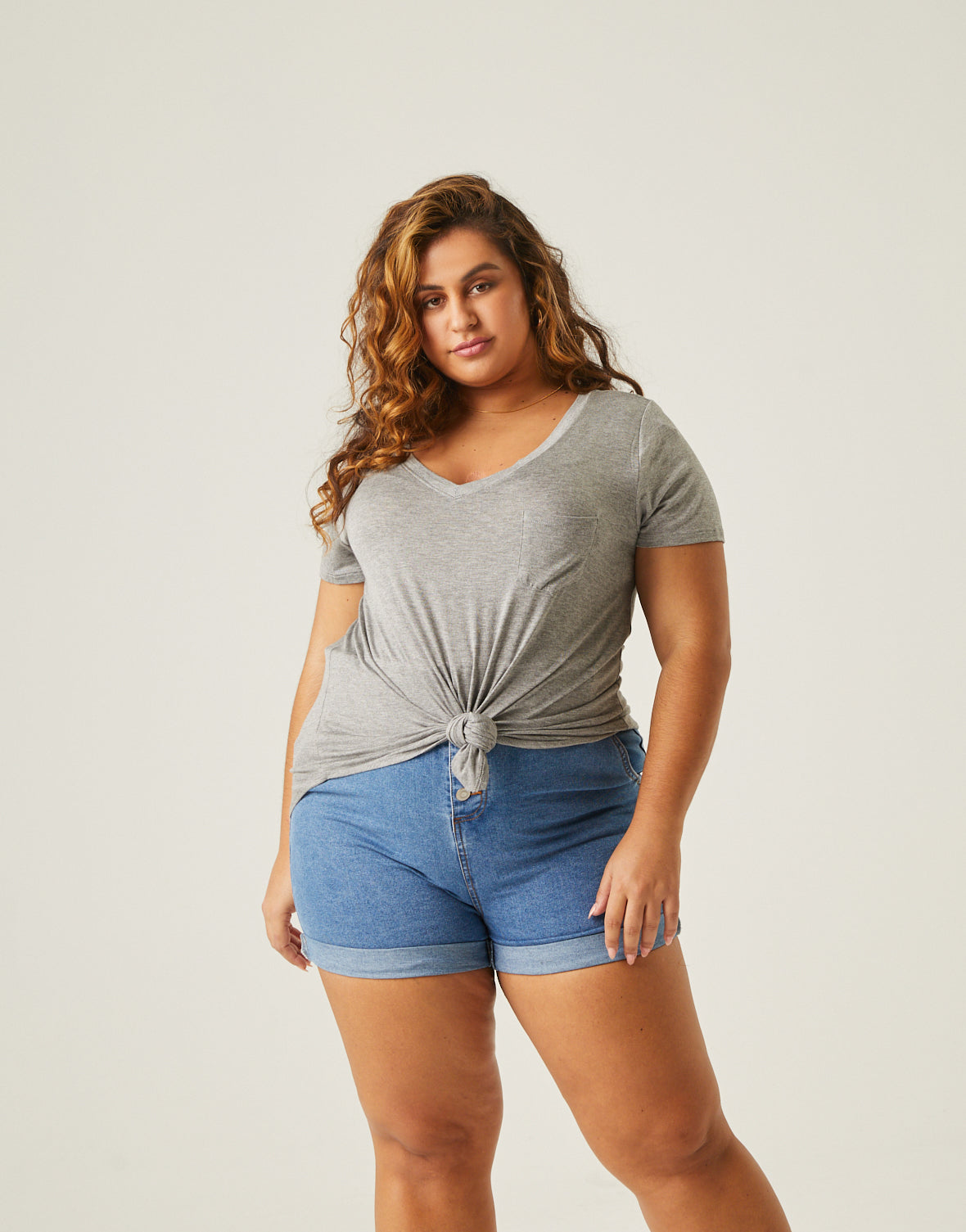 Plus Size Flowy V Neck Pocket Tee