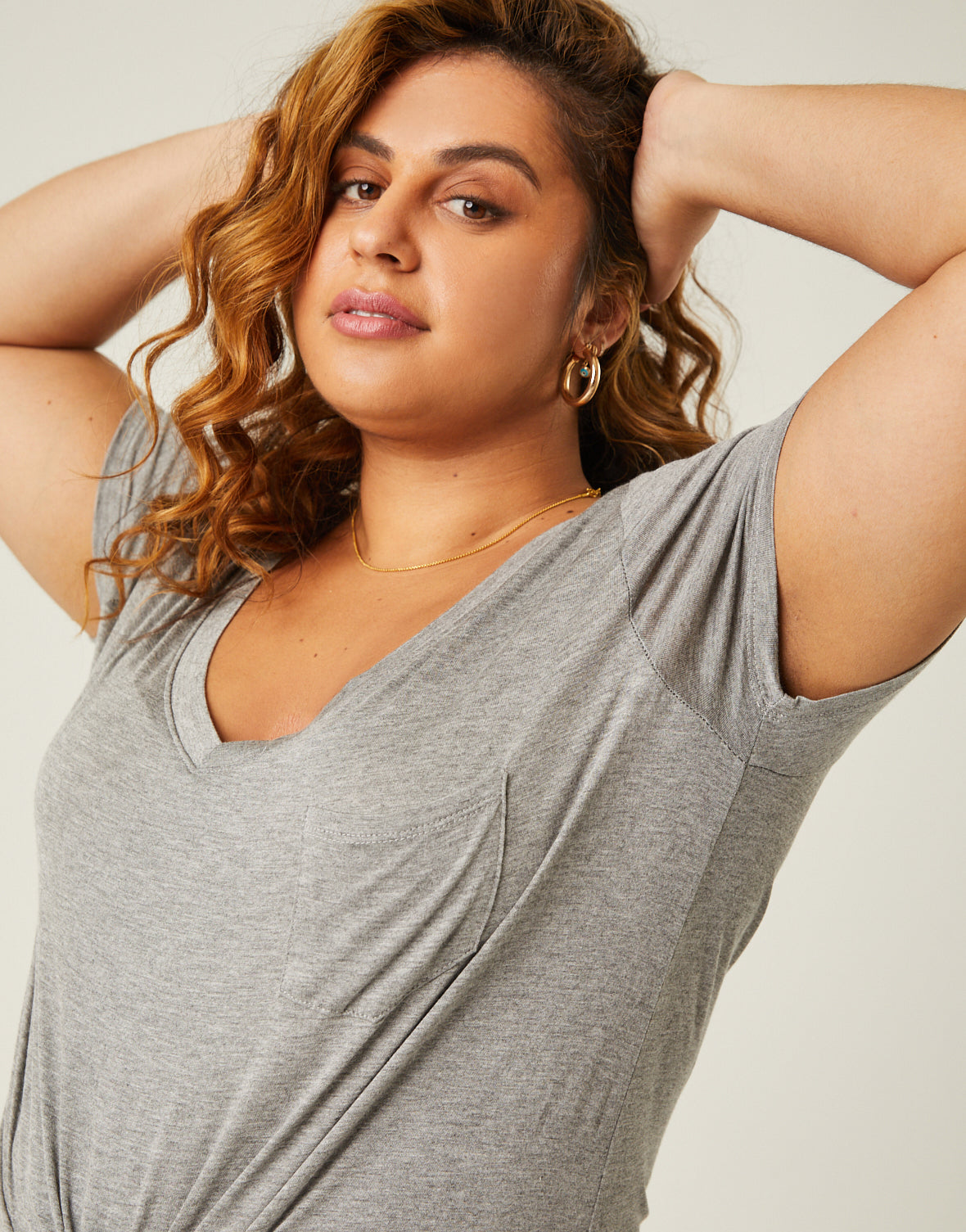 Plus Size Flowy V Neck Pocket Tee