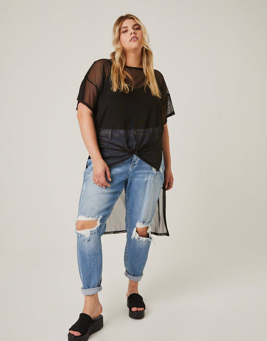 Plus Size High Low Mesh Tee