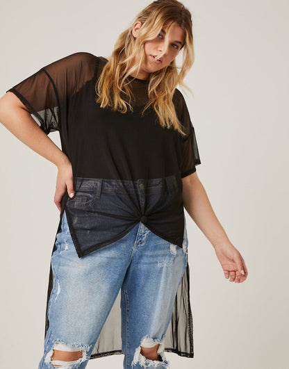 Plus Size High Low Mesh Tee