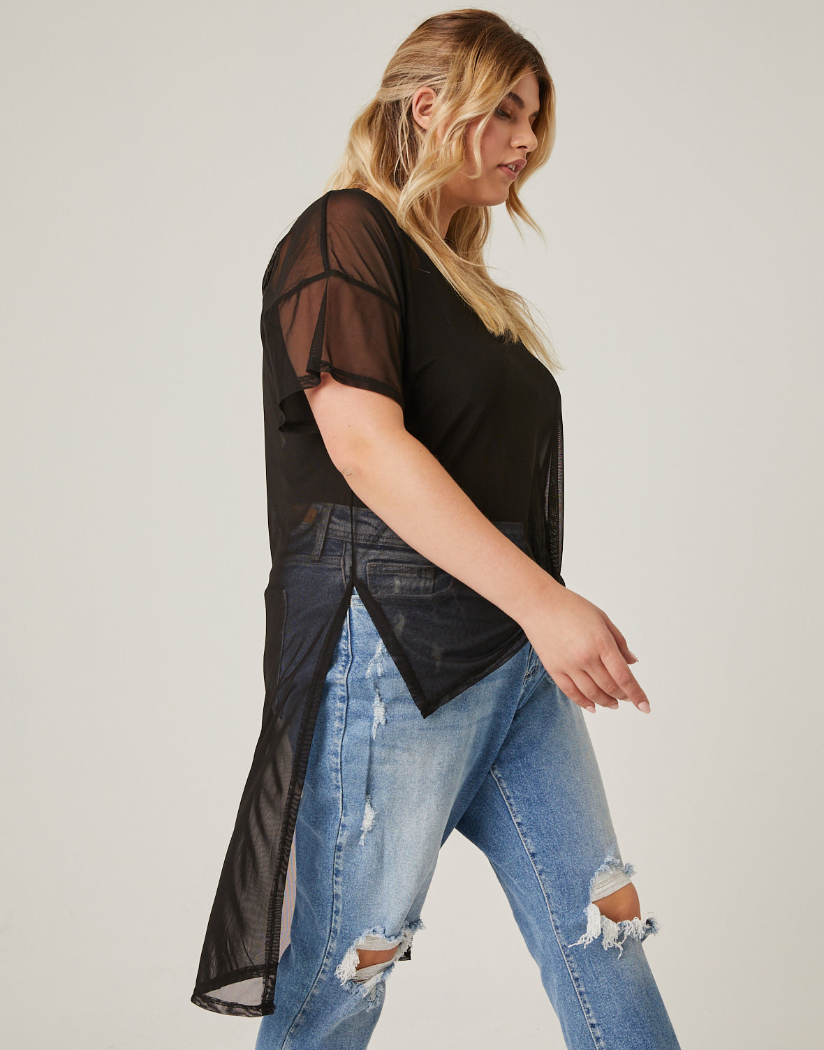 Plus Size High Low Mesh Tee