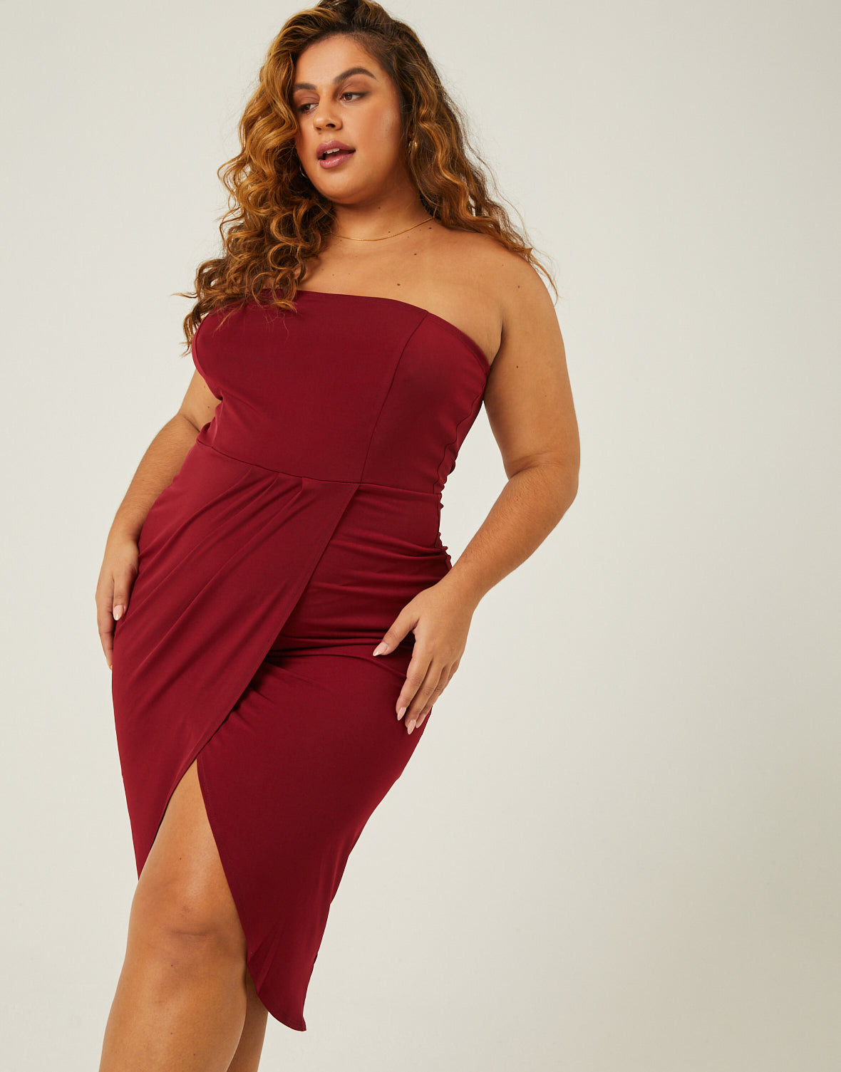 Plus Size High Slit Strapless Dress