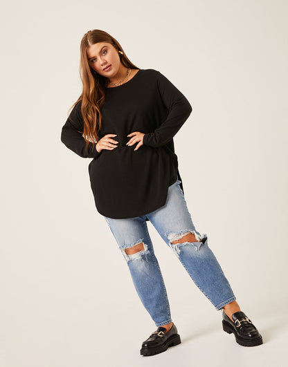 Plus Size Knit Flowy Long Sleeve Tee