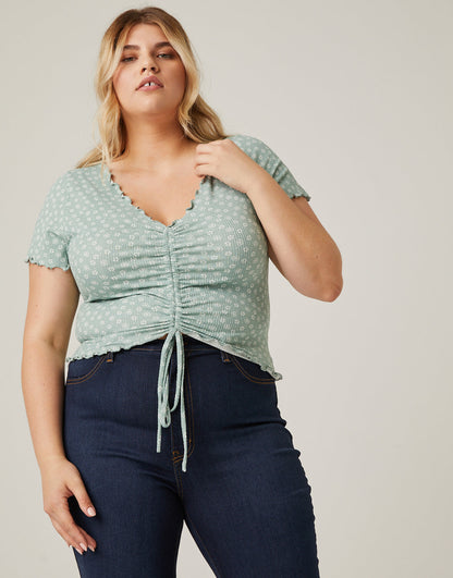 Plus Size Lettuce Edge Floral Print Top