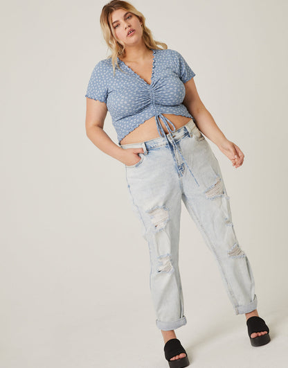 Plus Size Lettuce Edge Floral Print Top