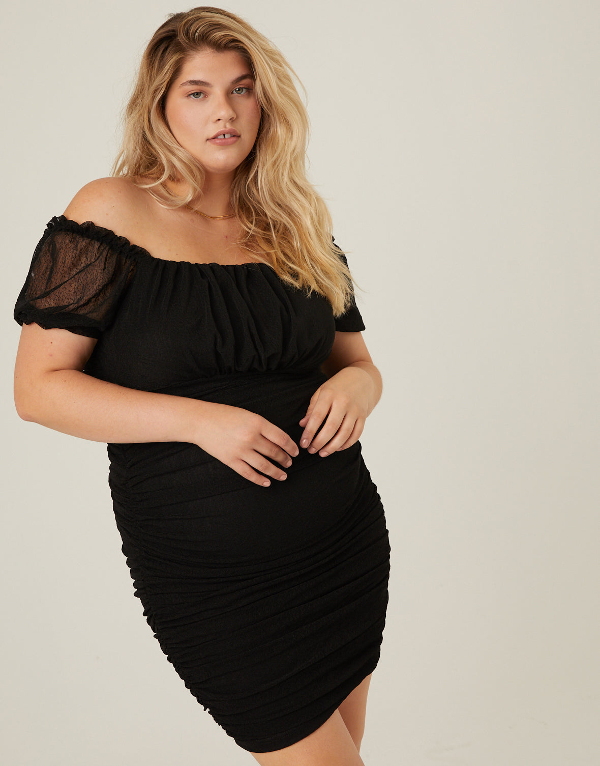 Plus Size Mesh Ruched Dress