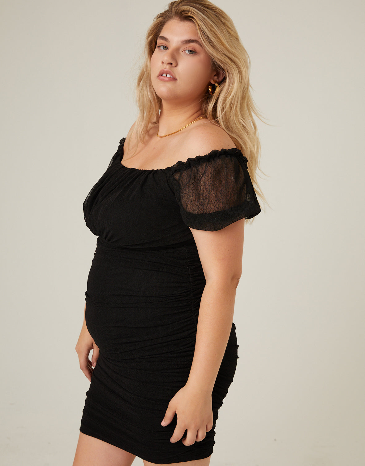 Plus Size Mesh Ruched Dress