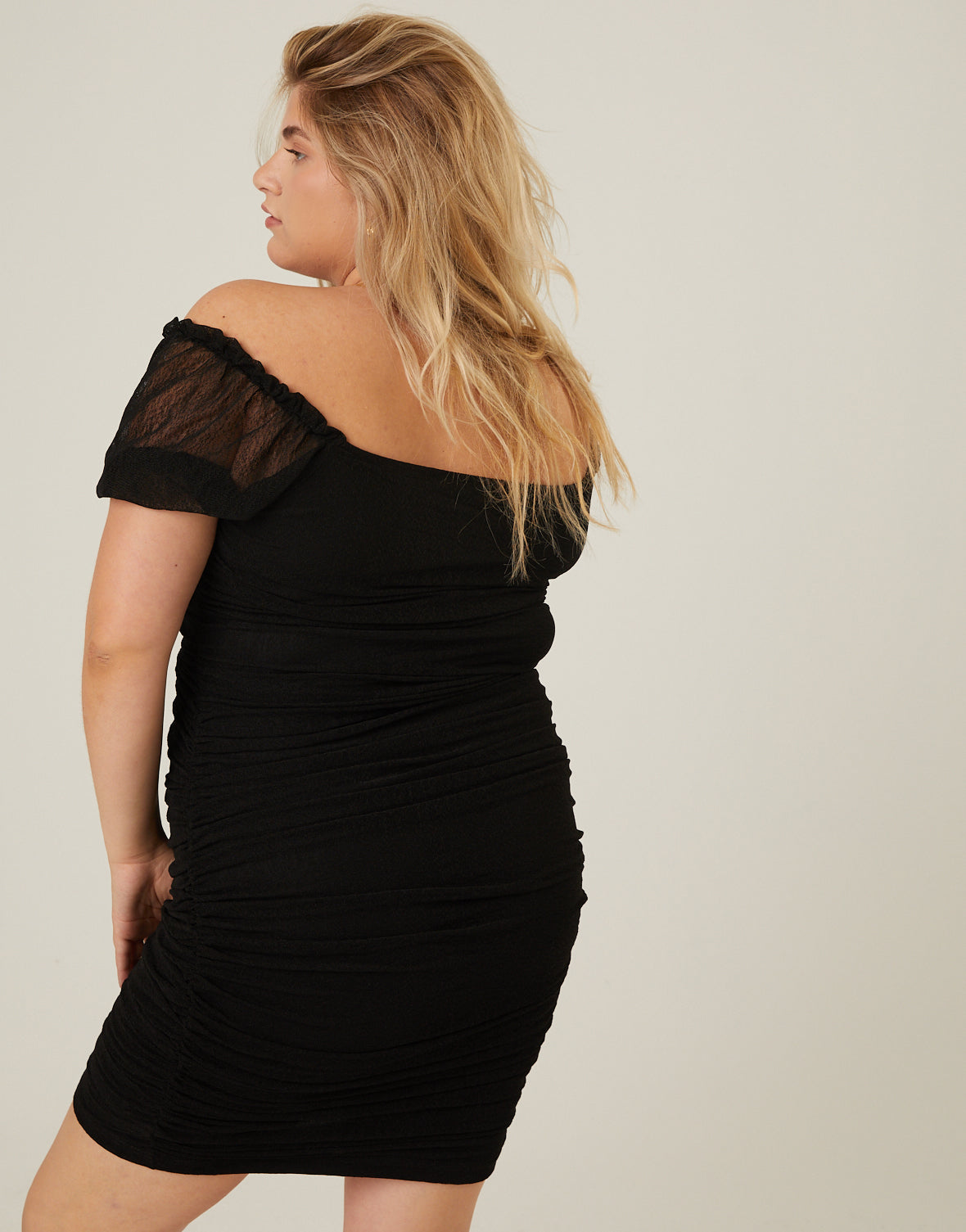 Plus Size Mesh Ruched Dress