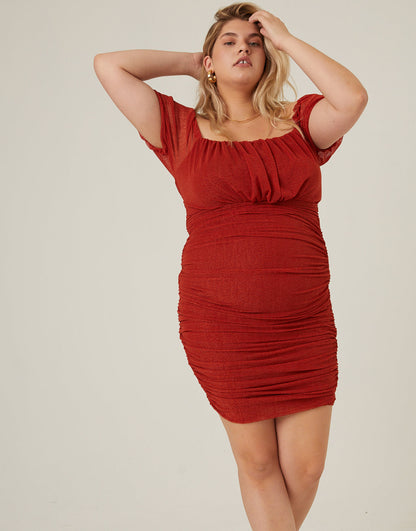 Plus Size Mesh Ruched Dress