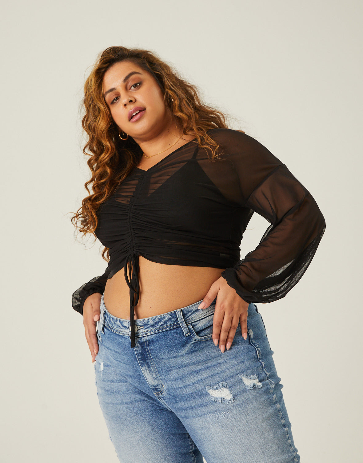 Plus Size Mesh Ruched Up Top