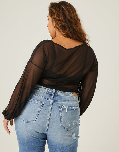 Plus Size Mesh Ruched Up Top