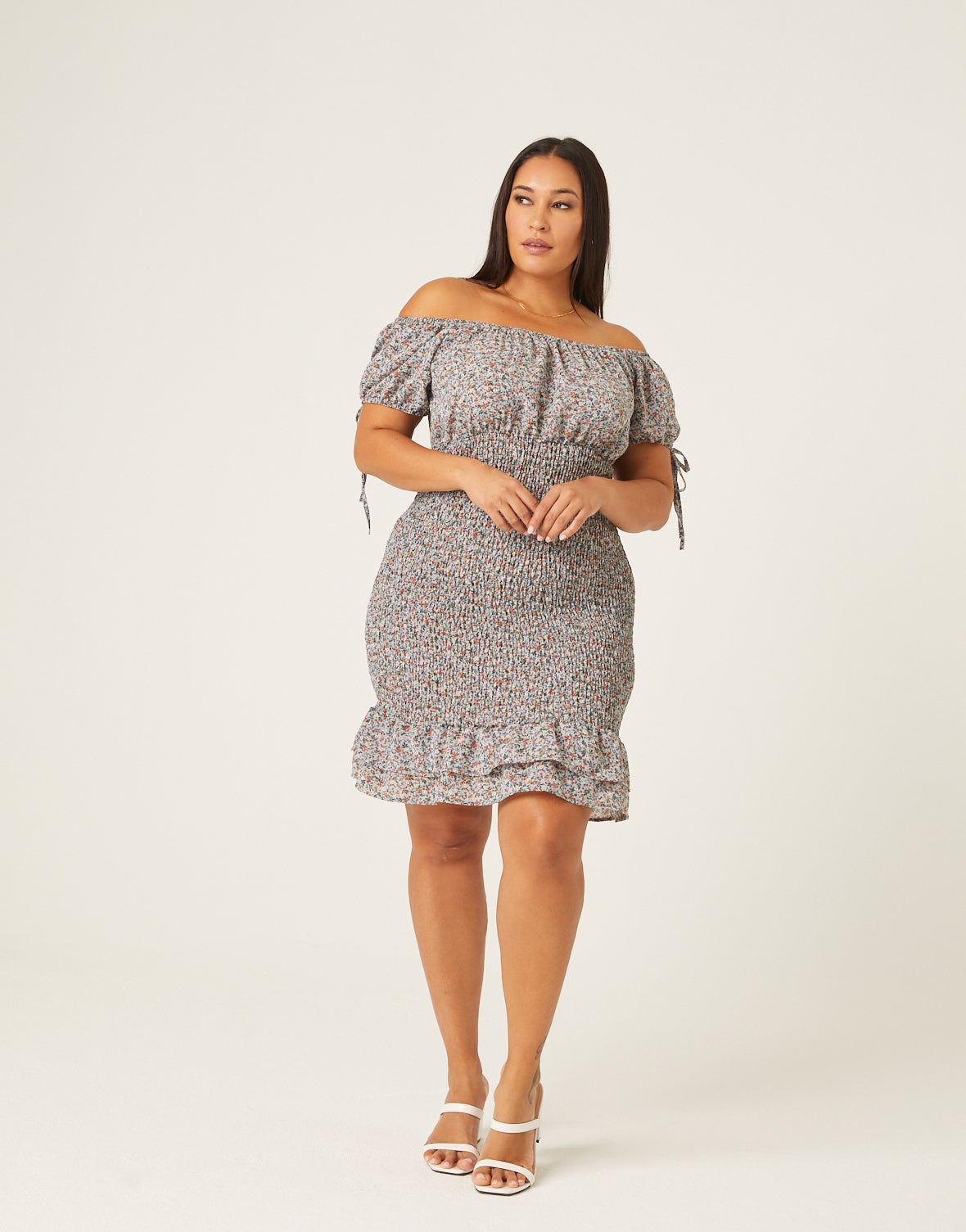 Plus Size Puff Sleeve Smocked Dress