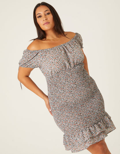 Plus Size Puff Sleeve Smocked Dress