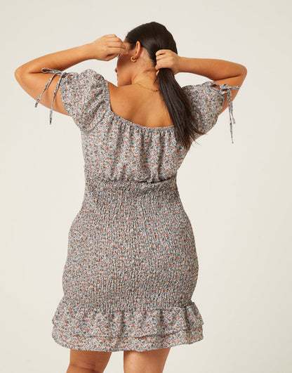 Plus Size Puff Sleeve Smocked Dress