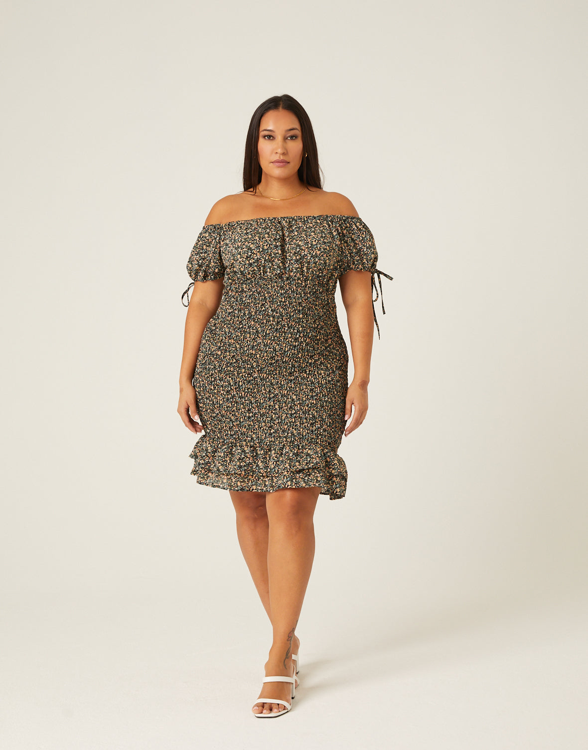 Plus Size Puff Sleeve Smocked Dress