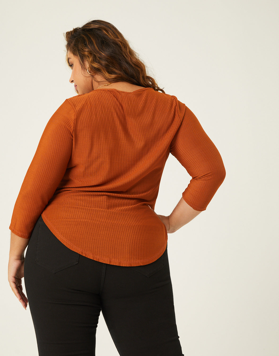 Plus Size Rib Knit 3/4 Top