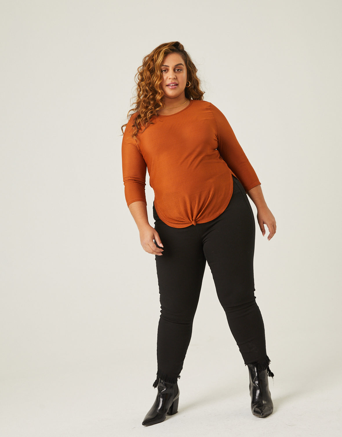 Plus Size Rib Knit 3/4 Top