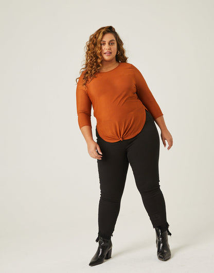 Plus Size Rib Knit 3/4 Top
