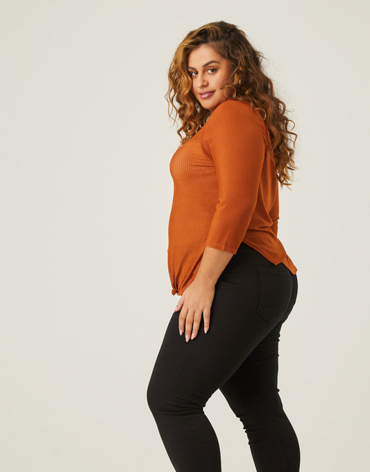 Plus Size Rib Knit 3/4 Top