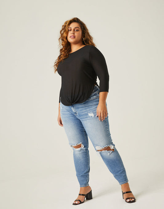 Plus Size Rib Knit 3/4 Top