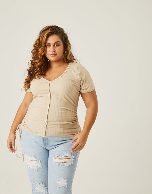 Plus Size Ribbed Side Ruched Tee