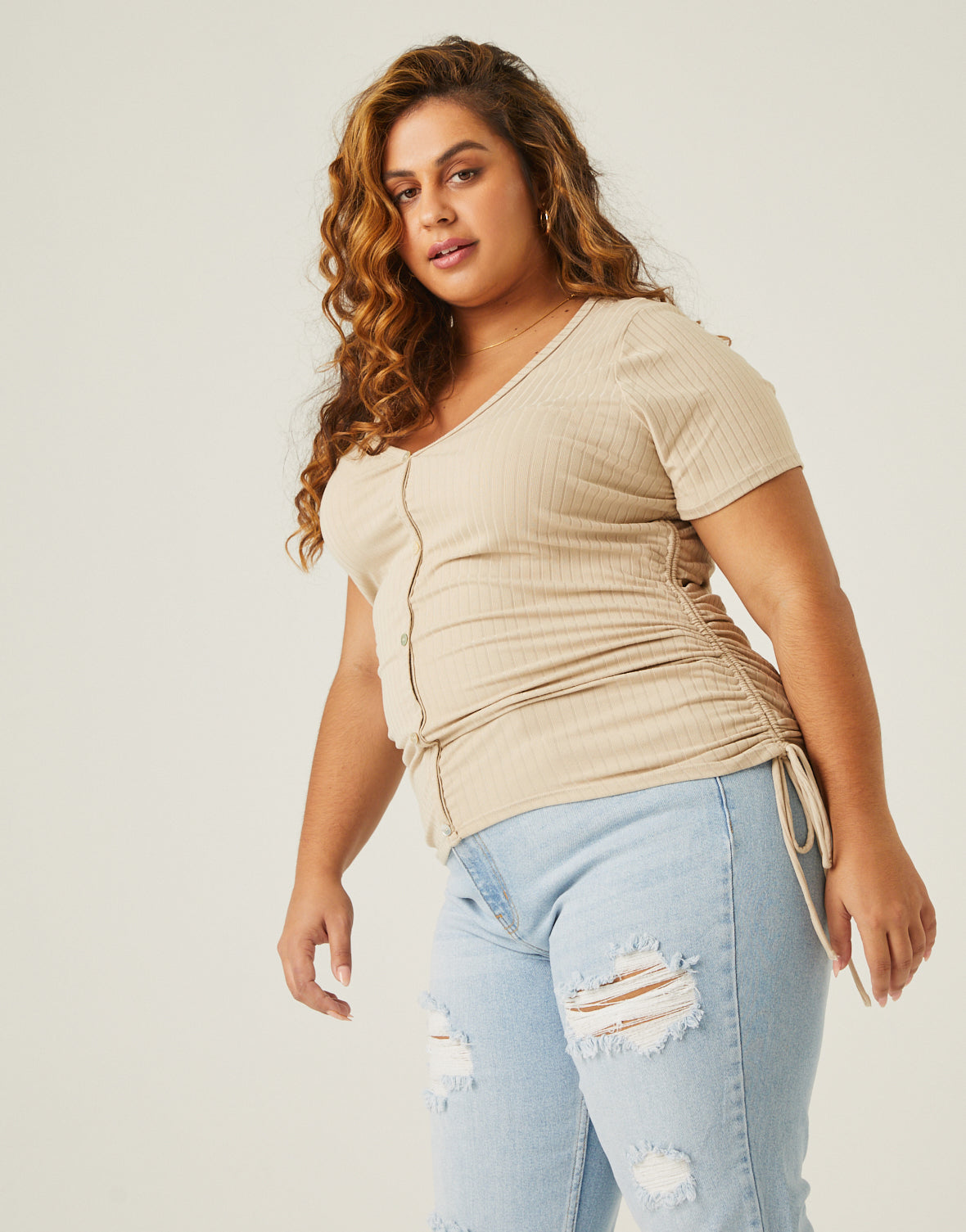 Plus Size Ribbed Side Ruched Tee