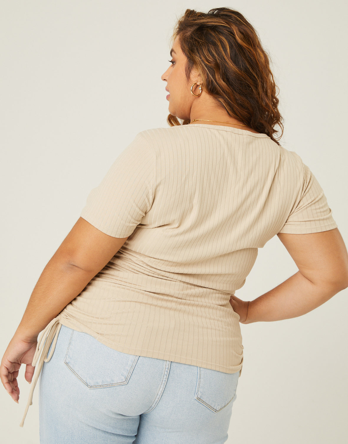 Plus Size Ribbed Side Ruched Tee