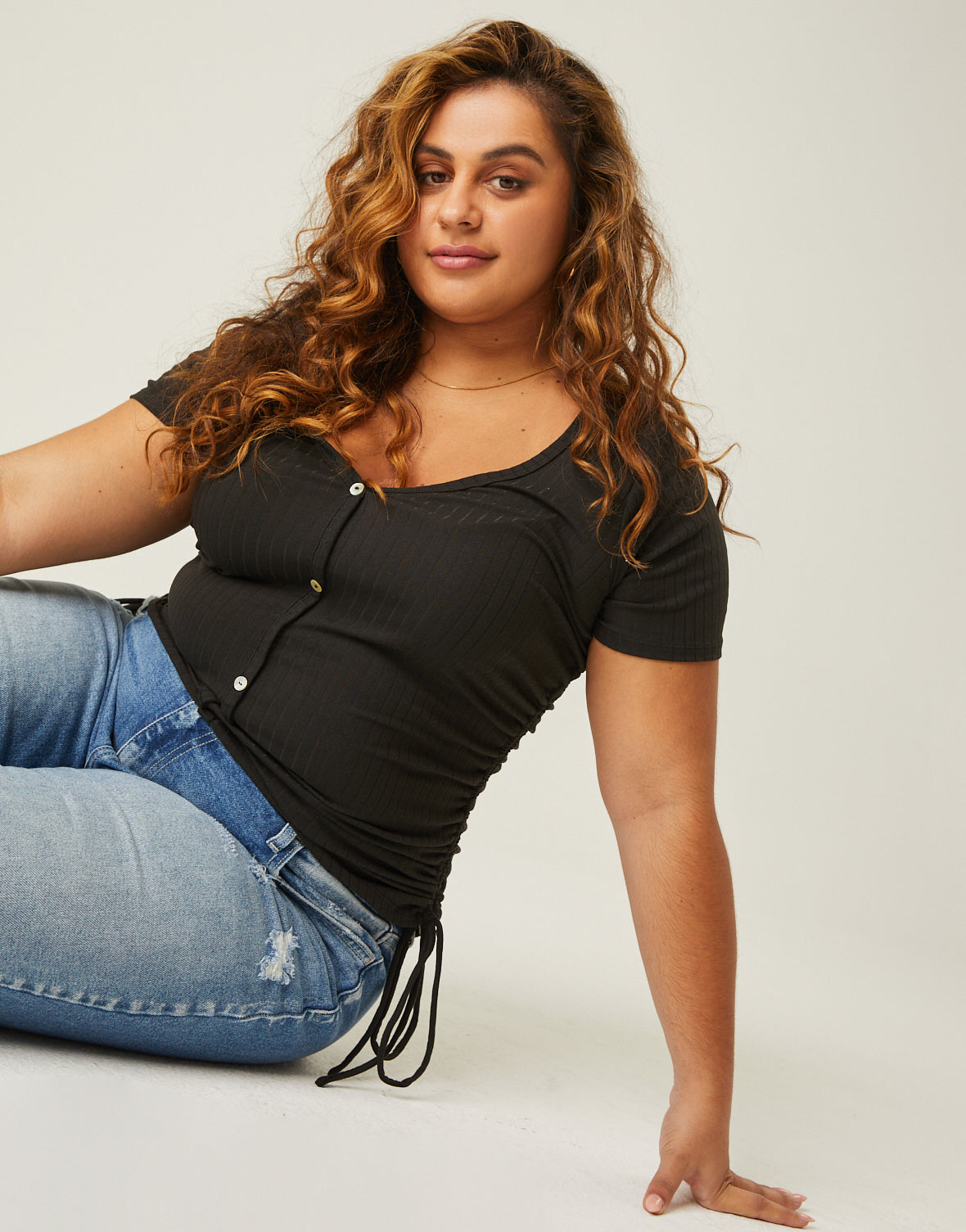 Plus Size Ribbed Side Ruched Tee