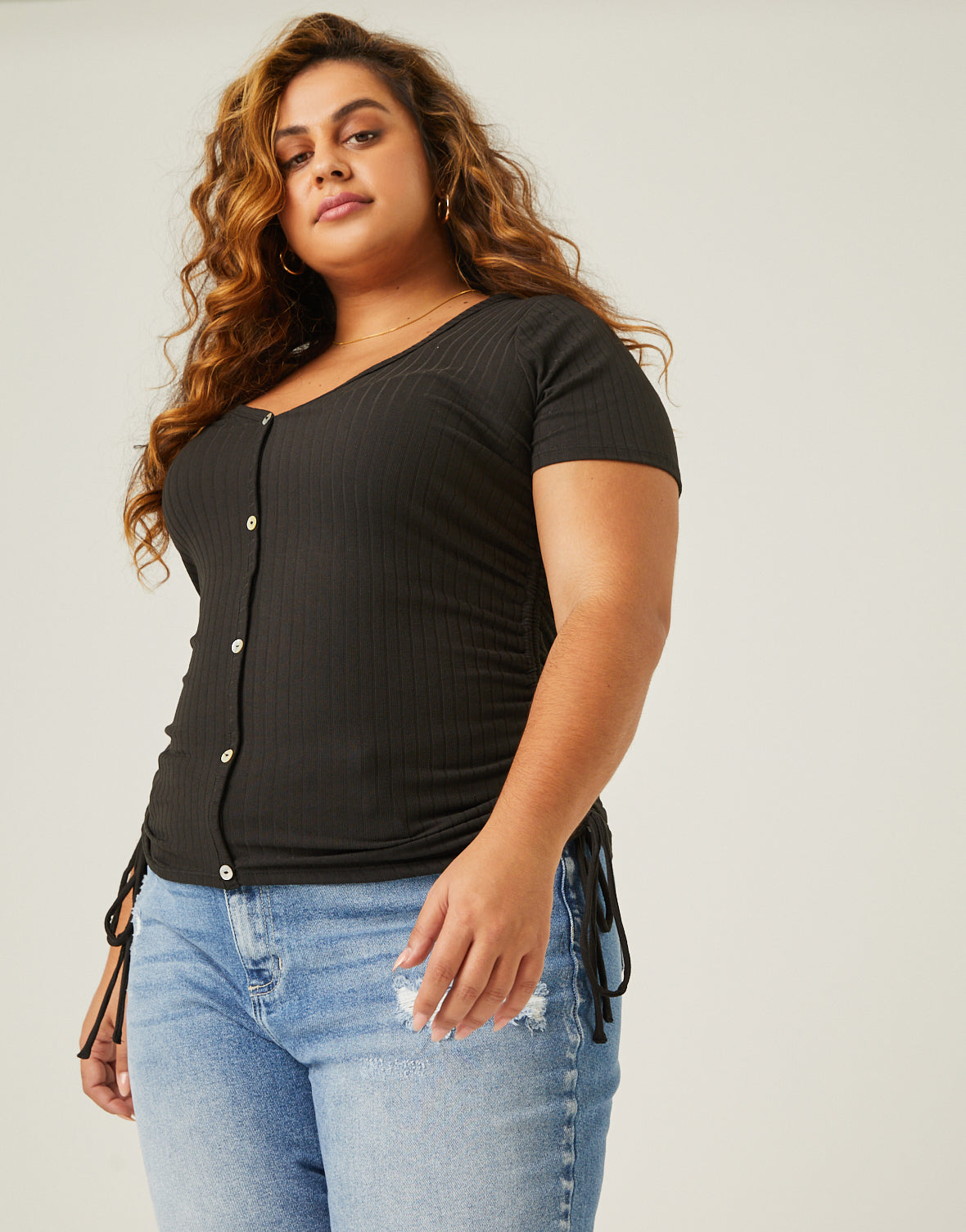 Plus Size Ribbed Side Ruched Tee