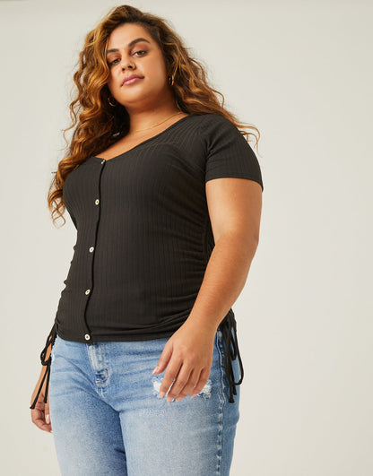 Plus Size Ribbed Side Ruched Tee