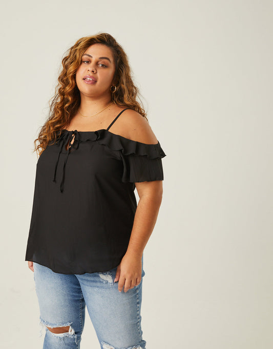 Plus Size Ruffle Neckline Chiffon Top