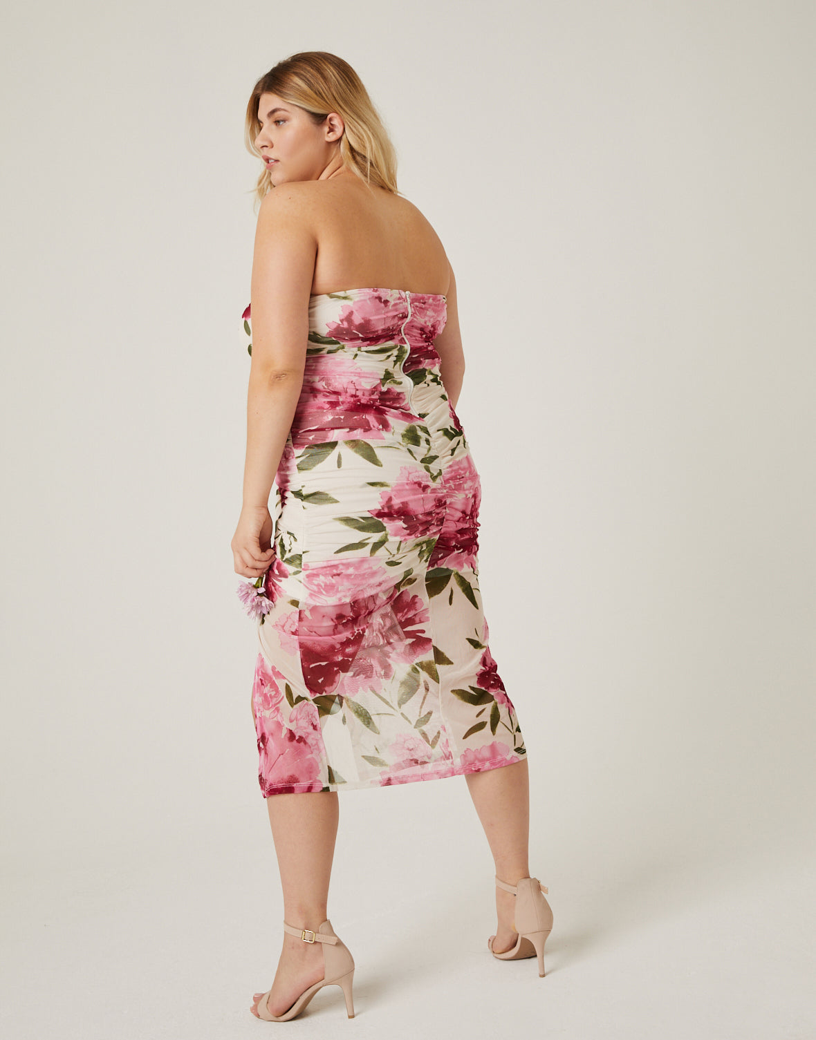 Plus Size Ruffled Mesh Floral Dress