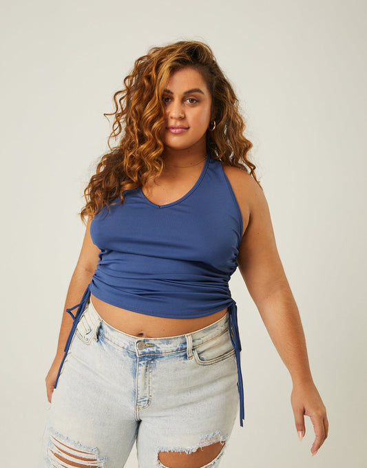 Plus Size Side Ruched Halter Top